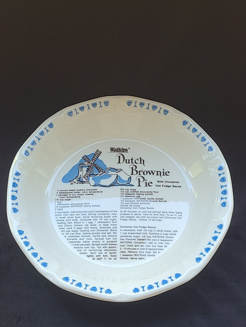 Watkins Recipe Pie Plate Vintage Dutch Brownie Pie